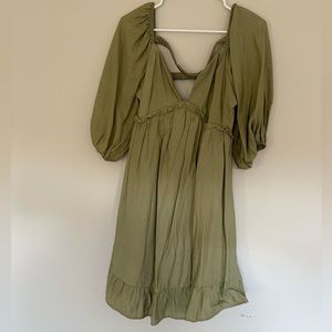 Boho Puff Sleeve Green Dress